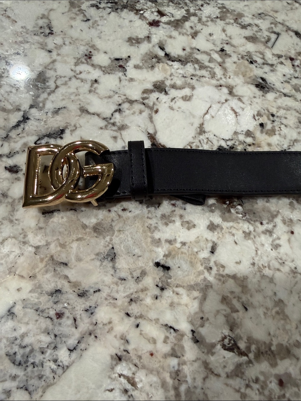 Black Women's Belt with Gold Interlocking Buckle